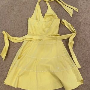 BCBG yellow halter dress with belt.